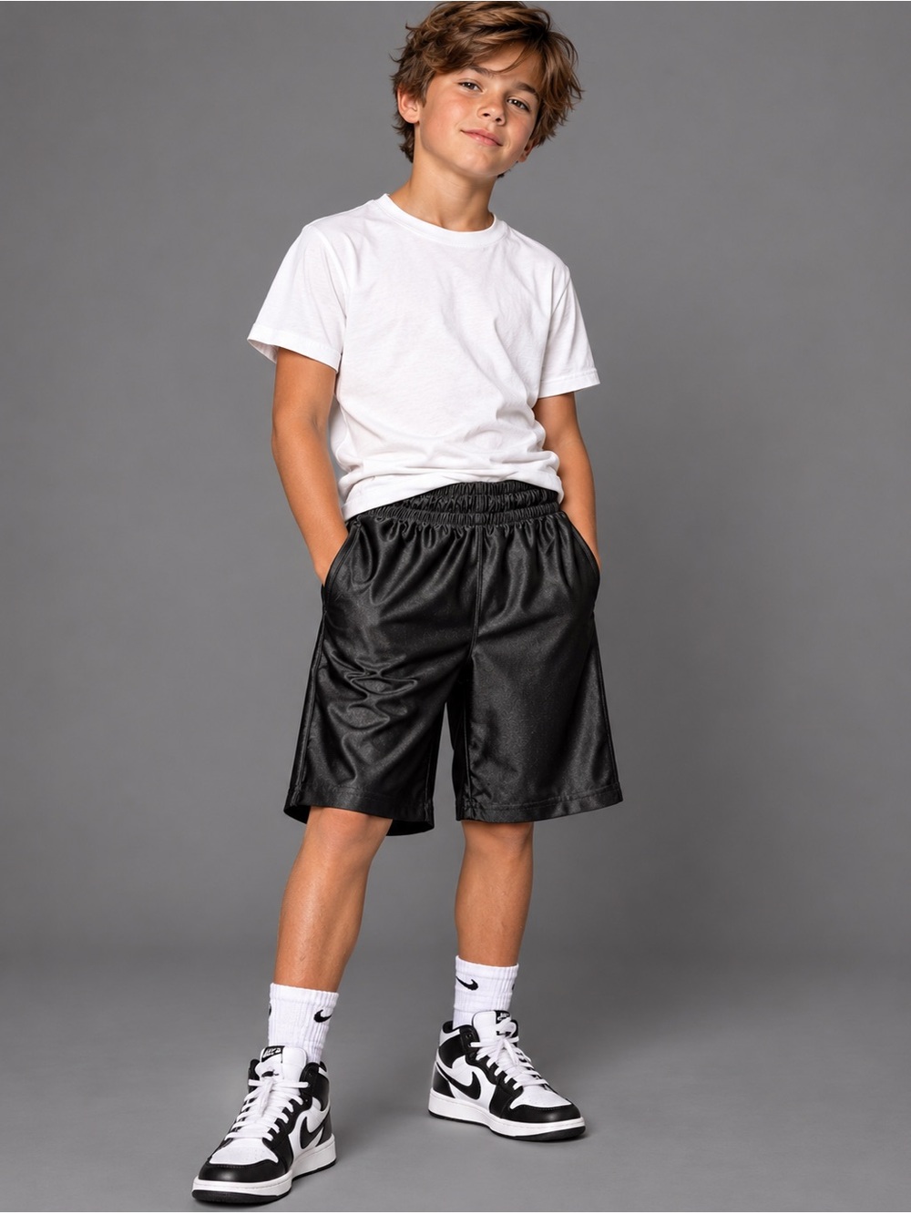 kids charcoal grey Elastic-Waist Satin Shorts